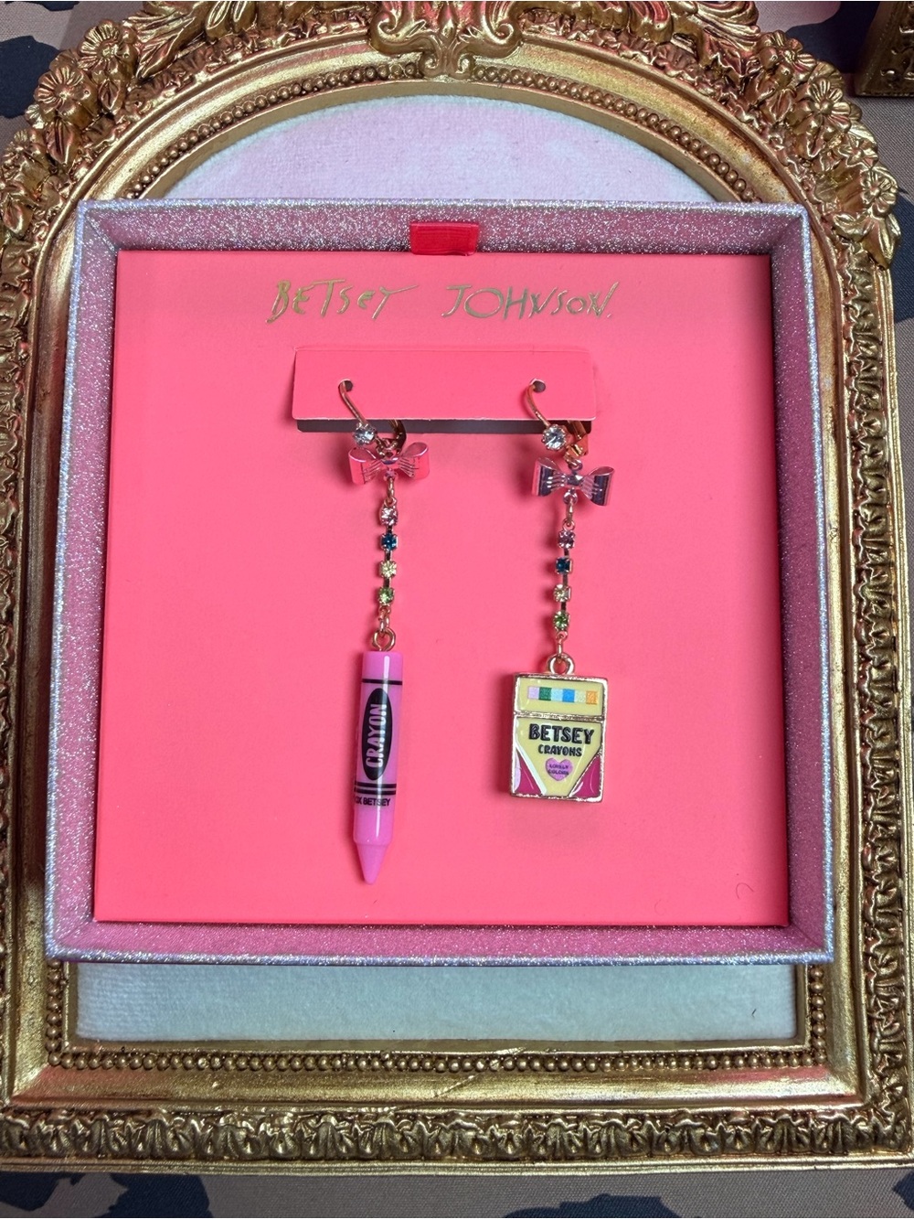 Betsey Johnson Crayon Box Mismatched Earrings Rhinestone Dangle